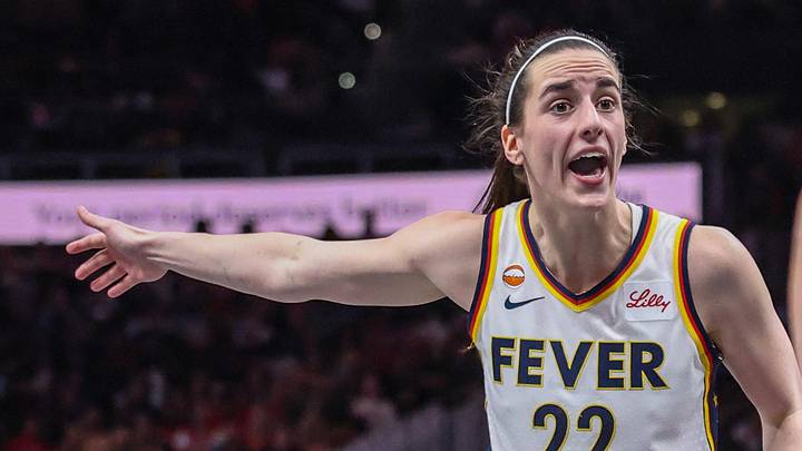 Jun 20, 2026; Atlanta, Georgia, USA; Indiana Fever guard Caitlin Clark (22) yells at the referee after a call during the game against the Atlanta Dream during the fourth quarter at State Farm Arena. Mandatory Credit: Jordan Godfree-Imagn Images