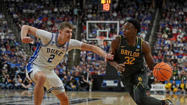 Duke Blue Devils forward Cooper Flagg defends against Baylor Bears guard Jalen Celestine during the second round of the NCAA Tournament. Duke Blue Devils forward Cooper Flagg defends against Baylor Bears guard Jalen Celestine during the second round of the NCAA Tournament.