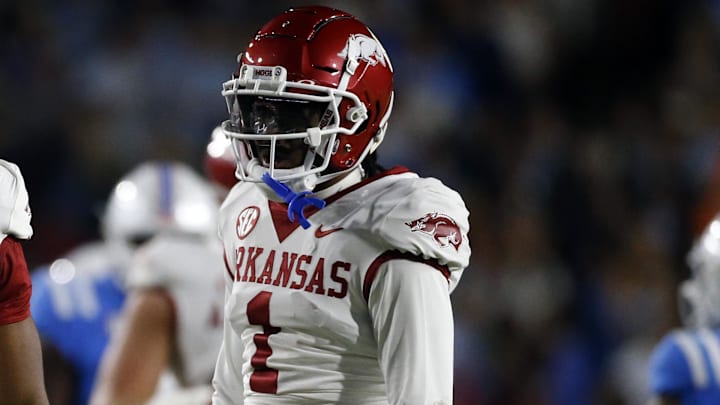 Oct 7, 2023; Oxford, Mississippi, USA; Arkansas Razorbacks defensive back Lorando "Snaxx' Johnson against Ole Miss in a 27-20 loss