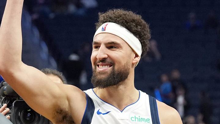 Dec 15, 2024; San Francisco, California, USA; Dallas Mavericks guard Klay Thompson (31) reacts after defeating the Golden State Warriors at Chase Center. Mandatory Credit: Darren Yamashita-Imagn Images