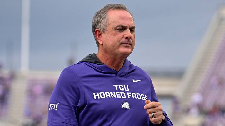 TCU Horned Frogs head coach Sonny Dykes walks off the field during the game between the Horned Frogs and the Bearcats at Amon G. Carter Stadium. TCU Horned Frogs head coach Sonny Dykes walks off the field during the game between the Horned Frogs and the Bearcats at Amon G. Carter Stadium.