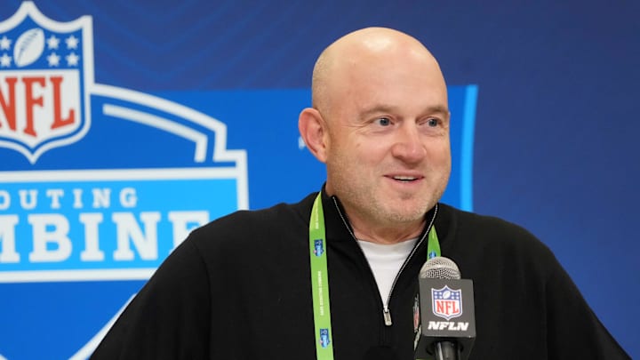 Feb 25, 2025; Indianapolis, IN, USA; Cincinnati Bengals general manager Duke Tobin speaks during the NFL Scouting Combine at the Indiana Convention Center. Mandatory Credit: Kirby Lee-Imagn Images