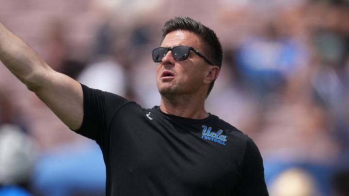 May 2, 2026; Pasadena, CA, USA; UCLA Bruins coach Bob Chesney reacts during the spring game at Rose Bowl. Mandatory Credit: Kirby Lee-Imagn Images May 2, 2026; Pasadena, CA, USA; UCLA Bruins coach Bob Chesney reacts during the spring game at Rose Bowl. Mandatory Credit: Kirby Lee-Imagn Images