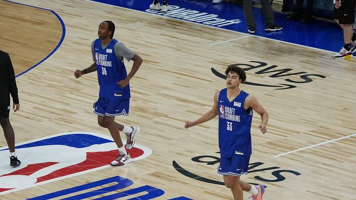 May 12, 2026; Chicago, IL, USA; Players participate in the 2026 NBA Draft Combine at Wintrust Arena. Mandatory Credit: David Banks-Imagn Images
