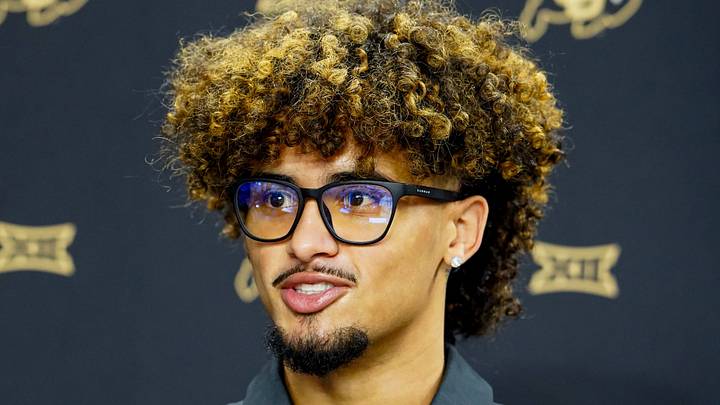 Jul 7, 2026; Frisco, TX, USA; Colorado quarterback Julian Lewis speaks with reporters during Big 12 Conference Football Media Days at The Star. Jul 7, 2026; Frisco, TX, USA; Colorado quarterback Julian Lewis speaks with reporters during Big 12 Conference Football Media Days at The Star.