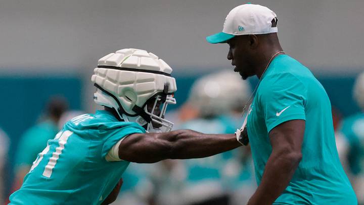 Jul 23, 2025; Miami Gardens, FL, USA; Miami Dolphins linebacker Eugene Asante (51) works during training camp at Baptist Health Training Complex. Mandatory Credit: Sam Navarro-Imagn Images Jul 23, 2025; Miami Gardens, FL, USA; Miami Dolphins linebacker Eugene Asante (51) works during training camp at Baptist Health Training Complex. Mandatory Credit: Sam Navarro-Imagn Images