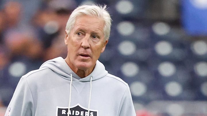 Dec 21, 2025; Houston, Texas, USA; Las Vegas Raiders head coach Pete Carrol before playing against the Houston Texans at NRG Stadium. Mandatory Credit: Thomas Shea-Imagn Images Dec 21, 2025; Houston, Texas, USA; Las Vegas Raiders head coach Pete Carrol before playing against the Houston Texans at NRG Stadium. Mandatory Credit: Thomas Shea-Imagn Images