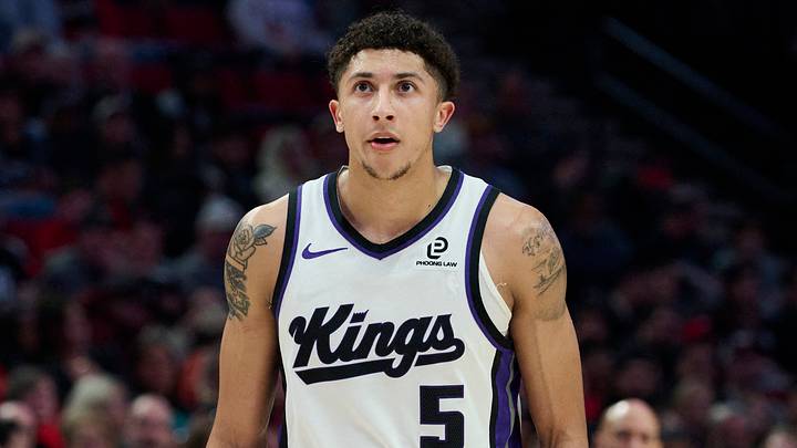 Apr 12, 2026; Portland, Oregon, USA; Sacramento Kings guard Nique Clifford (5) waits during a break during the second half in a game against the Portland Trail Blazers at Moda Center. Mandatory Credit: Troy Wayrynen-Imagn Images