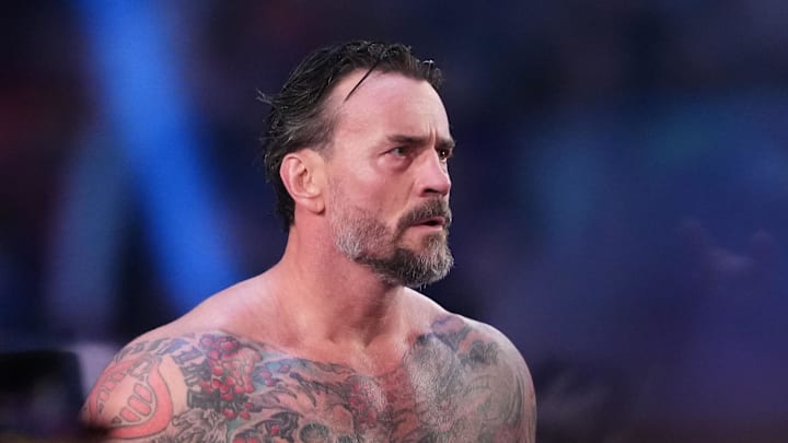 Feb 1, 2025; Indianapolis, IN, USA; CM Punk during the Men’s Royal Rumble match during the WWE Royal Rumble at Lucas Oil Stadium. Mandatory Credit: Joe Camporeale-Imagn Images