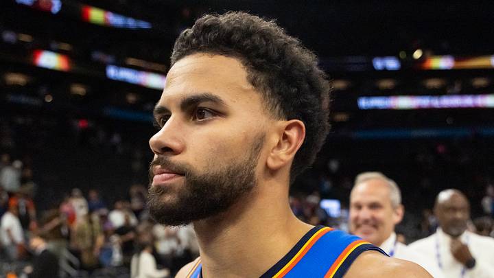 Oklahoma City Thunder guard Ajay Mitchell (25) against the Phoenix Suns during game four of the first round of the 2026 NBA Playoffs at Mortgage Matchup Center on Apr 27, 2026.