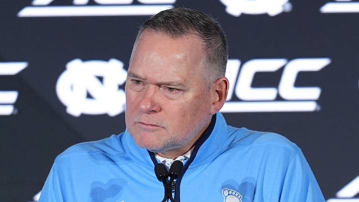 Oct 7, 2026; Charlotte, NC, USA;  North Carolina Tar Heels head coach Michael Malone answers questions from the media during the ACC Tip-Off in Charlotte, NC.  Mandatory Credit: Jim Dedmon-Imagn Images