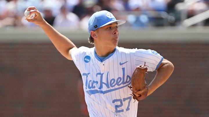 June 7, 2026; Chapel Hill, NC, USA; North Carolina Tar Heels pitcher Caden Glauber (27) pitches the ball to the USC Trojans during the first inning at Boshamer Stadium. Mandatory Credit: Zachary Taft-Imagn Images June 7, 2026; Chapel Hill, NC, USA; North Carolina Tar Heels pitcher Caden Glauber (27) pitches the ball to the USC Trojans during the first inning at Boshamer Stadium. Mandatory Credit: Zachary Taft-Imagn Images