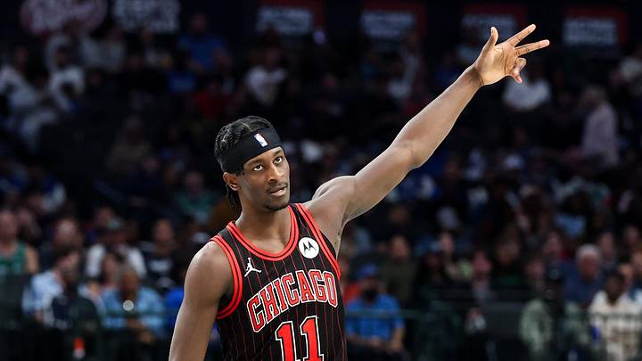 Apr 12, 2026; Dallas, Texas, USA; Chicago Bulls forward Leonard Miller (11) reacts after scoring during the second half against the Dallas Mavericks at American Airlines Center. Mandatory Credit: Kevin Jairaj-Imagn Images