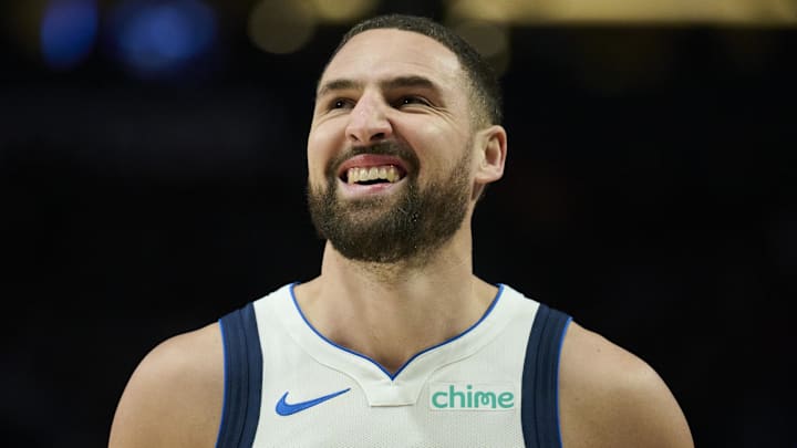 Mar 27, 2026; Portland, Oregon, USA; Dallas Mavericks guard Klay Thompson (31) looks on during the second half against the Portland Trail Blazers at Moda Center. Mandatory Credit: Troy Wayrynen-Imagn Images Mar 27, 2026; Portland, Oregon, USA; Dallas Mavericks guard Klay Thompson (31) looks on during the second half against the Portland Trail Blazers at Moda Center. Mandatory Credit: Troy Wayrynen-Imagn Images