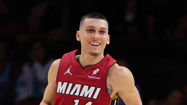 Miami Heat guard Tyler Herro (14) reacts against the Brooklyn Nets during the third quarter at Kaseya Center on March 5, 2026.