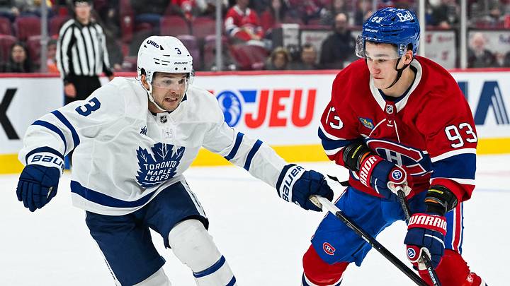 Sep 19, 2026; Montreal, Quebec, CAN; Montreal Canadiens Ivan Demidov right wing (93) plays the puck against Toronto Maple Leafs Nick Blankenburg defenseman (3) during overtime at Bell Centre. Mandatory Credit: David Kirouac-Imagn Images Sep 19, 2026; Montreal, Quebec, CAN; Montreal Canadiens Ivan Demidov right wing (93) plays the puck against Toronto Maple Leafs Nick Blankenburg defenseman (3) during overtime at Bell Centre. Mandatory Credit: David Kirouac-Imagn Images