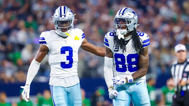 Dallas Cowboys wide receivers George Pickens and CeeDee Lamb react during the game against the Philadelphia Eagles