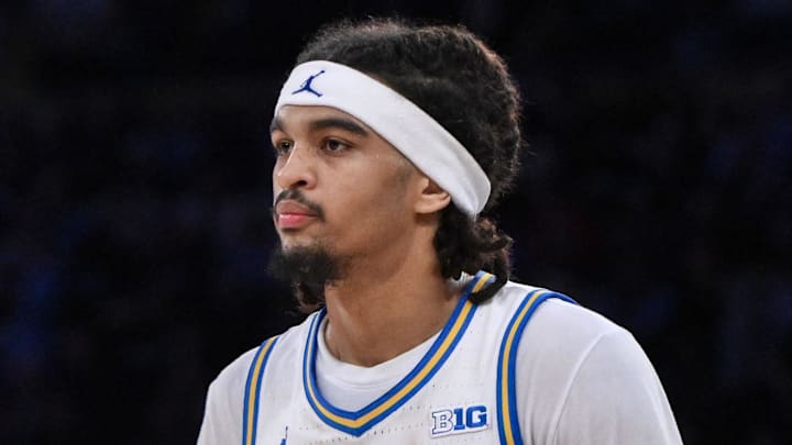 Dec 21, 2024; New York, NY, USA; UCLA Bruins guard Skyy Clark (55) during the second half against the against the North Carolina Tar Heels at Madison Square Garden. Mandatory Credit: John Jones-Imagn Images