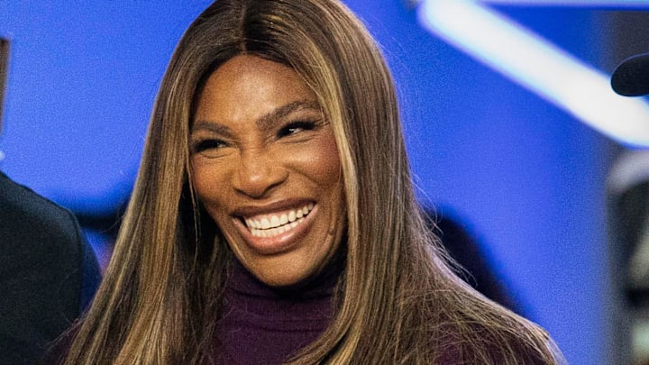 Serena Williams laughs after Los Angeles Golf Club beat Boston Common Golf during a TGL match at the SoFi Center on February 4, 2025, in Palm Beach Gardens, Florida. Williams and husband Alexis Ohanian, co-own the Los Angeles Golf Club.