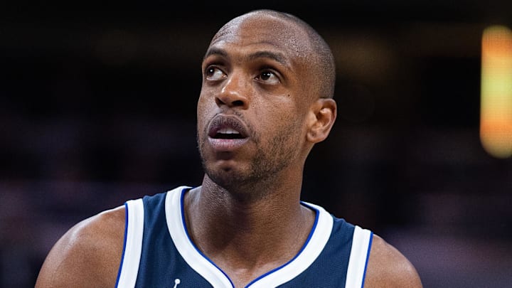 Feb 22, 2026; Indianapolis, Indiana, USA; Dallas Mavericks forward Khris Middleton (20) in the second half against the Indiana Pacers at Gainbridge Fieldhouse. Mandatory Credit: Trevor Ruszkowski-Imagn Images Feb 22, 2026; Indianapolis, Indiana, USA; Dallas Mavericks forward Khris Middleton (20) in the second half against the Indiana Pacers at Gainbridge Fieldhouse. Mandatory Credit: Trevor Ruszkowski-Imagn Images