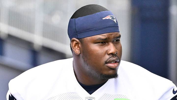 Jun 9, 2025; Foxborough, MA, USA; New England Patriots offensive tackle Marcus Bryant (52) walks to the practice fields at Gillette Stadium. Mandatory Credit: Eric Canha-Imagn Images