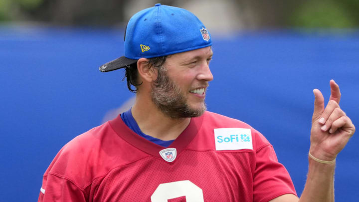 Los Angeles Rams quarterback Matthew Stafford (9) during organized team activities at Rams practice facility Los Angeles Rams quarterback Matthew Stafford (9) during organized team activities at Rams practice facility