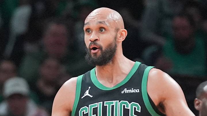 Apr 5, 2026; Boston, Massachusetts, USA; Boston Celtics guard Derrick White (9) reacts to a call on the court during the first half at TD Garden. Mandatory Credit: Gregory Fisher-Imagn Images Apr 5, 2026; Boston, Massachusetts, USA; Boston Celtics guard Derrick White (9) reacts to a call on the court during the first half at TD Garden. Mandatory Credit: Gregory Fisher-Imagn Images
