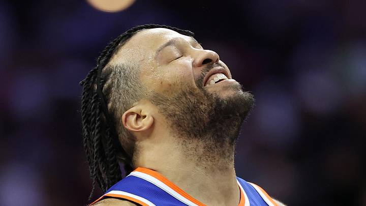 May 8, 2026; Philadelphia, Pennsylvania, USA; New York Knicks guard Jalen Brunson (11) reacts after a play against the Philadelphia 76ers during the fourth quarter of game three of the second round of the 2026 NBA Playoffs at Xfinity Mobile Arena. Mandatory Credit: Bill Streicher-Imagn Images
