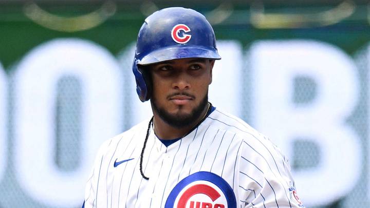Jul 18, 2026; Chicago, Illinois, USA;  Chicago Cubs second baseman Pedro Ramírez (75) signals after he hits a one-run ground rule double during the third inning against the Minnesota Twins at Wrigley Field. Mandatory Credit: Matt Marton-Imagn Images