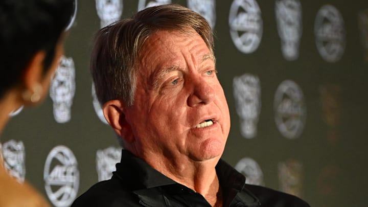 Oct 6, 2025; Charlotte, NC, USA; North Carolina State head coach Wes Moore answers questions from the media at The Hilton Charlotte Uptown. Mandatory Credit: William Howard-Imagn Images