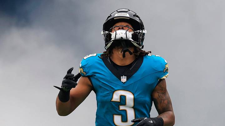 Jacksonville Jaguars wide receiver Jakobi Meyers (3) runs on the field before an NFL football matchup at EverBank Stadium, Sunday, Jan. 4, 2026, in Jacksonville, Fla. The Jaguars defeated the Titans 41-7, capturing the AFC South title. [Corey Perrine/Florida Times-Union]
