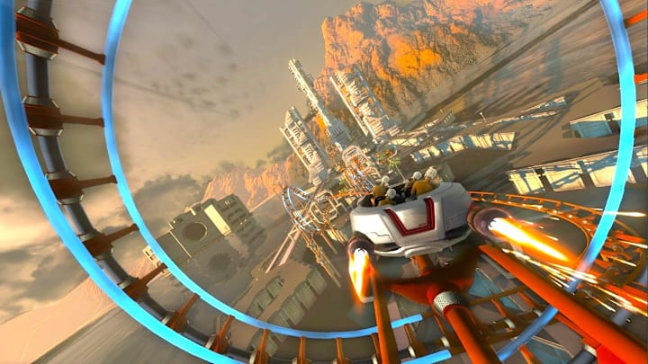 Riding a roller coaster on Screamride