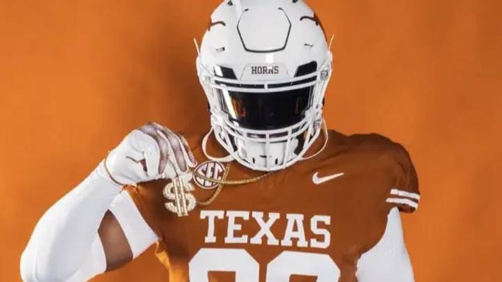 Defensive lineman Richard Wesley during an official University of Texas recruiting photo shoot. 