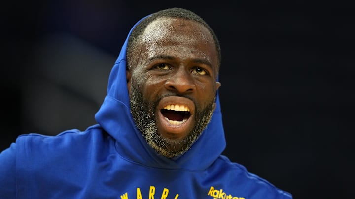 Dec 15, 2024; San Francisco, California, USA; Golden State Warriors forward Draymond Green (23) before the game against the Dallas Mavericks at Chase Center. Mandatory Credit: Darren Yamashita-Imagn Images