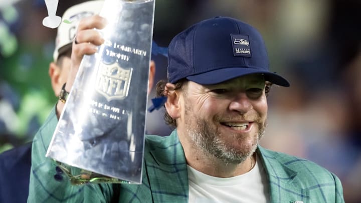 Seattle Seahawks general manager John Schneider celebrates