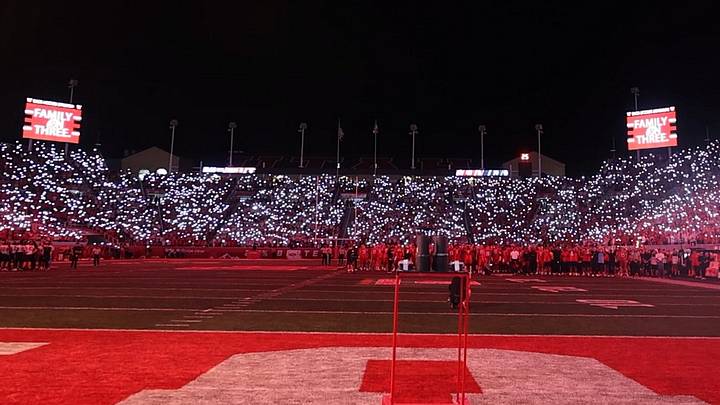 Utah Utes fans illuminate the stadium at the beginning of the fourth quarter during their game against the Idaho Vandals at Rice-Eccles Stadium.  