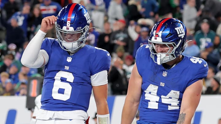 New York Giants quarterback Jaxson Dart and running back Cam Skattebo