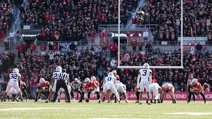 The Ohio State Buckeyes face the Penn State Nittany Lions during the NCAA football game at Ohio Stadium in Columbus on Nov. 1, 2025.