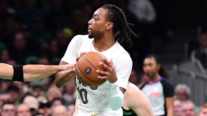 Nov 19, 2024; Boston, Massachusetts, USA; Boston Celtics forward Jayson Tatum (0) defends Cleveland Cavaliers guard Darius Garland (10) during the first half at TD Garden. Mandatory Credit: Bob DeChiara-Imagn Images Nov 19, 2024; Boston, Massachusetts, USA; Boston Celtics forward Jayson Tatum (0) defends Cleveland Cavaliers guard Darius Garland (10) during the first half at TD Garden. Mandatory Credit: Bob DeChiara-Imagn Images