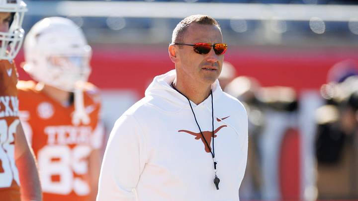 Texas Longhorns head coach Steve Sarkisian looks on before a game against the Michigan Wolverines at Camping World Stadium. Texas Longhorns head coach Steve Sarkisian looks on before a game against the Michigan Wolverines at Camping World Stadium.