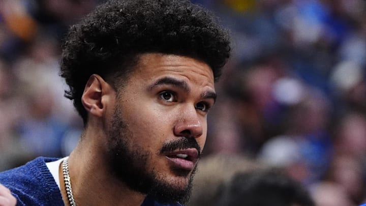 Jan 18, 2026; Denver, Colorado, USA; Denver Nuggets forward Cameron Johnson (23) on the bench in the second quarter against the Charlotte Hornets at Ball Arena. Mandatory Credit: Ron Chenoy-Imagn Images Jan 18, 2026; Denver, Colorado, USA; Denver Nuggets forward Cameron Johnson (23) on the bench in the second quarter against the Charlotte Hornets at Ball Arena. Mandatory Credit: Ron Chenoy-Imagn Images