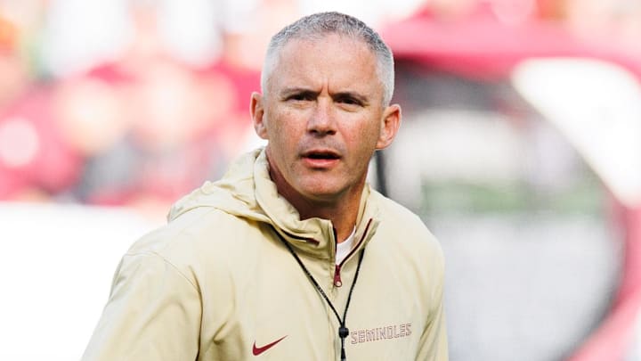 Aug 24, 2024; Dublin, IRL; Florida State University head coach Mike Norvell before the game against Georgia Tech at Aviva Stadium. Mandatory Credit: Tom Maher/INPHO via Imagn Images