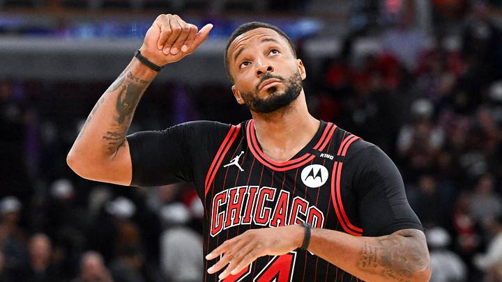 Oct 28, 2026; Chicago, Illinois, USA;  Chicago Bulls guard Norman Powell (24) reacts after the game against the New York Knicks at United Center.  Mandatory Credit: Matt Marton-Imagn Images