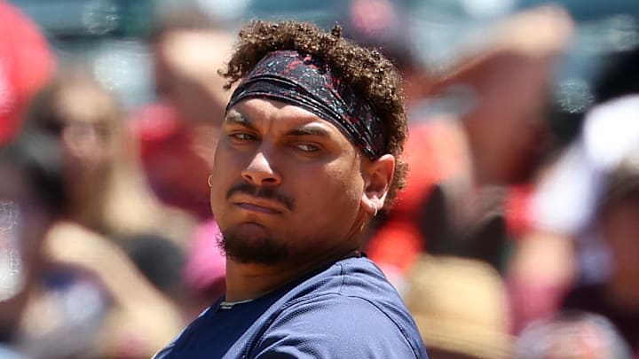 Seattle Mariners first baseman Josh Naylor swings during a game against the Los Angeles Angels on July 27 at Angel Stadium. Seattle Mariners first baseman Josh Naylor swings during a game against the Los Angeles Angels on July 27 at Angel Stadium.