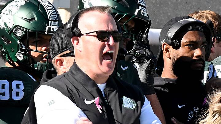 Oct 17, 2026; East Lansing, Michigan, USA; Michigan State Spartans head coach Pat Fitzgerald shouts after a call he did not like during the fourth quarter against the Northwestern Wildcats at Spartan Stadium. Mandatory Credit: Dale Young-Imagn Images Oct 17, 2026; East Lansing, Michigan, USA; Michigan State Spartans head coach Pat Fitzgerald shouts after a call he did not like during the fourth quarter against the Northwestern Wildcats at Spartan Stadium. Mandatory Credit: Dale Young-Imagn Images