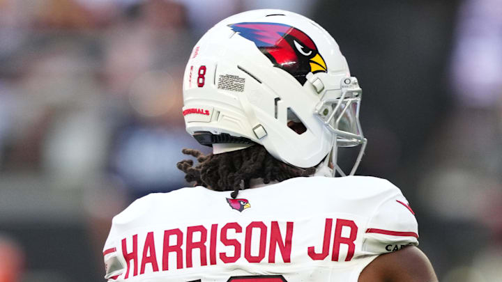Dec 21, 2025; Glendale, Arizona, USA;  Arizona Cardinals wide receiver Marvin Harrison Jr. (18) on the field during warm ups prior to a game against the Atlanta Falcons at State Farm Stadium. Mandatory Credit: Joe Camporeale-Imagn Images