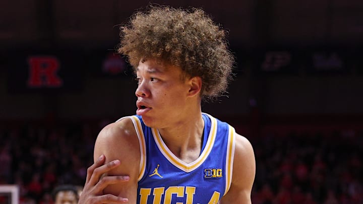 Jan 13, 2025; Piscataway, New Jersey, USA; UCLA Bruins guard Trent Perry (1) is guarded by Rutgers Scarlet Knights guard Dylan Harper (2) during the first half at Jersey Mike's Arena. Mandatory Credit: Vincent Carchietta-Imagn Images Jan 13, 2025; Piscataway, New Jersey, USA; UCLA Bruins guard Trent Perry (1) is guarded by Rutgers Scarlet Knights guard Dylan Harper (2) during the first half at Jersey Mike's Arena. Mandatory Credit: Vincent Carchietta-Imagn Images