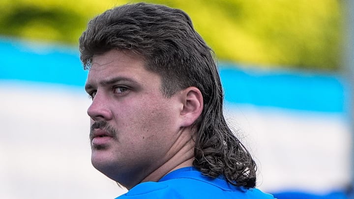 Detroit Lions guard Tate Ratledge (69). Detroit Lions guard Tate Ratledge (69).