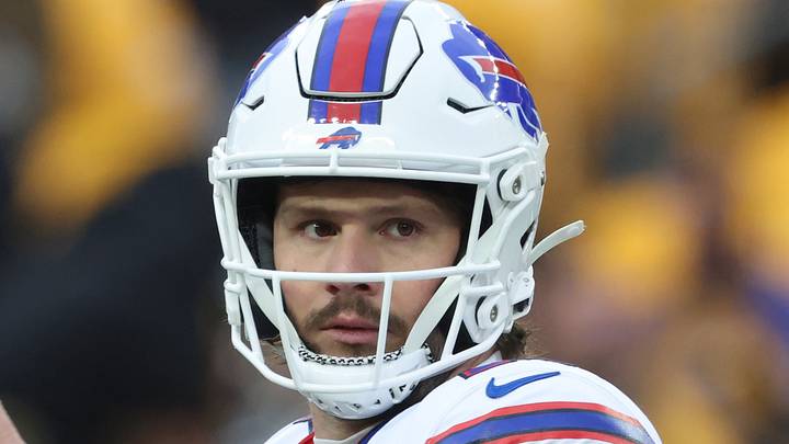 Nov 30, 2025; Pittsburgh, Pennsylvania, USA;  Buffalo Bills quarterback Josh Allen (17) warms up before the game against the Pittsburgh Steelers at Acrisure Stadium. Mandatory Credit: Charles LeClaire-Imagn Images