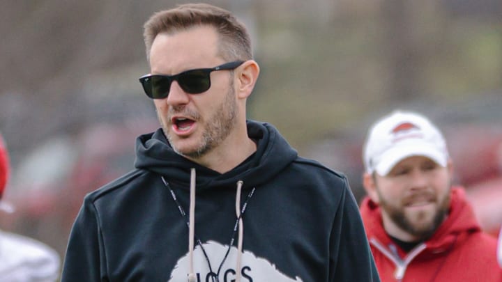 Arkansas Razorbacks coach Ryan Silverfield at spring practice.